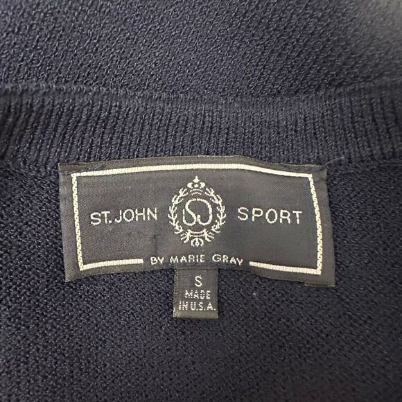 St. John Sport Santana Knit Navy Sweater SJ Buttons Multi color Patch Trim sz S - Picture 7 of 10